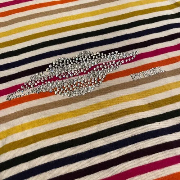 90s Sonia Rykiel Rainbow Stripe Rhinestone Babydoll T-shirt Crewneck Medium - Picture 9 of 15